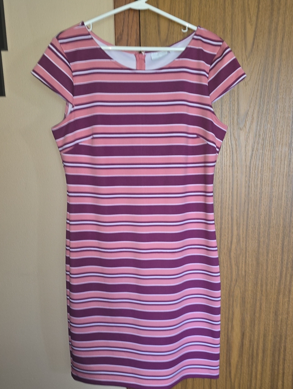 New York & Company Pink and Mauve Striped Cap-Sleeve Mini Dress